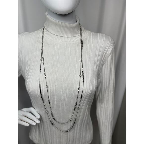 Chico's necklace signed costume jewelry silver tone multi strand simple beaded - Picture 4 of 16